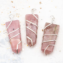 Load image into Gallery viewer, Flat Rose Quartz with Wire Wrap Pendant - Tucson Find
