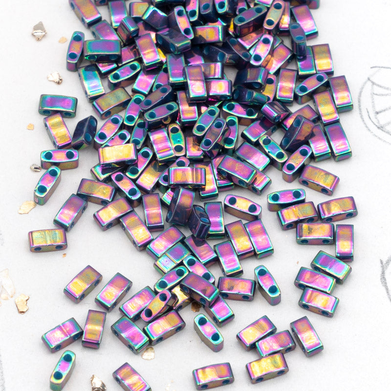 Opaque Purple Grey Rainbow Luster Half Tila Beads