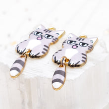 Load image into Gallery viewer, 39x16mm Grey Tiger Cat Charm Pair

