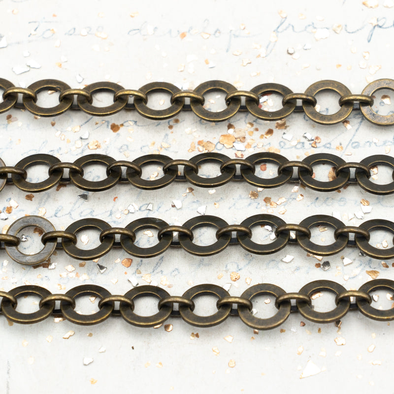 10mm Antique Brass Washer Link Chain - 1 Foot