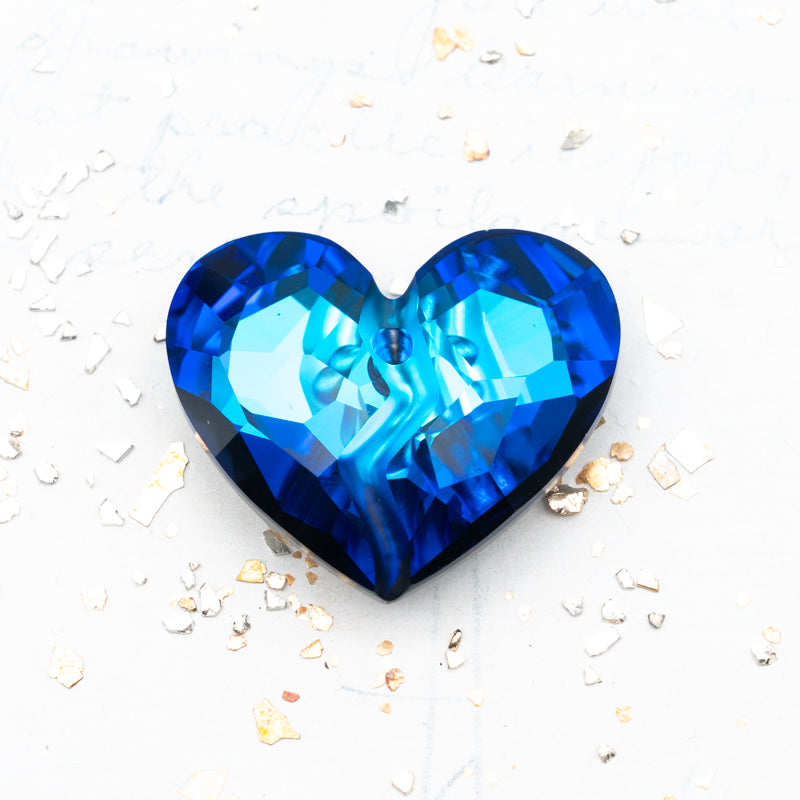 36mm Large Bermuda Blue Forever 1 Heart Premium Crystal Pendant