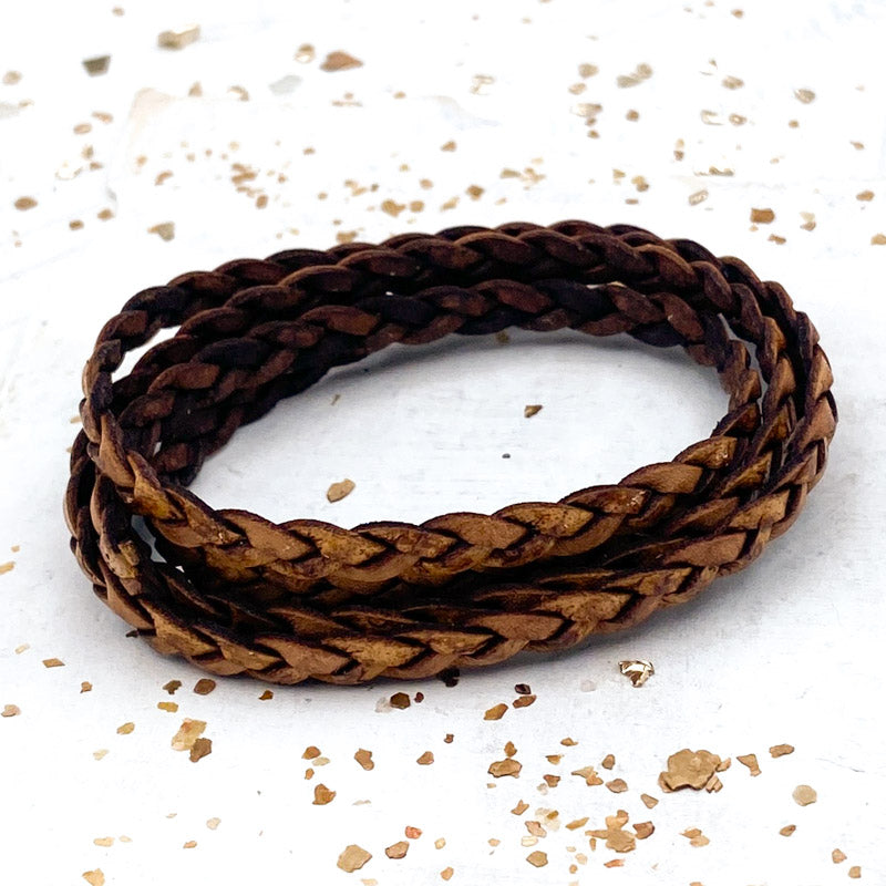 5mm Light Brown Braided Leather - 24 Inches