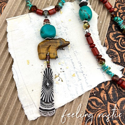 Rustic Gemstone Bear Necklace