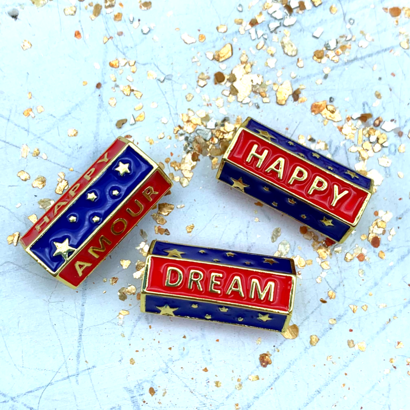 Pre-Order Large Hole Red and Blue Happy, Amour, Dream Enamel Bead