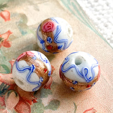 Load image into Gallery viewer, Pink Roses on White Vintage Lampwork Glass Bead - Paris Find
