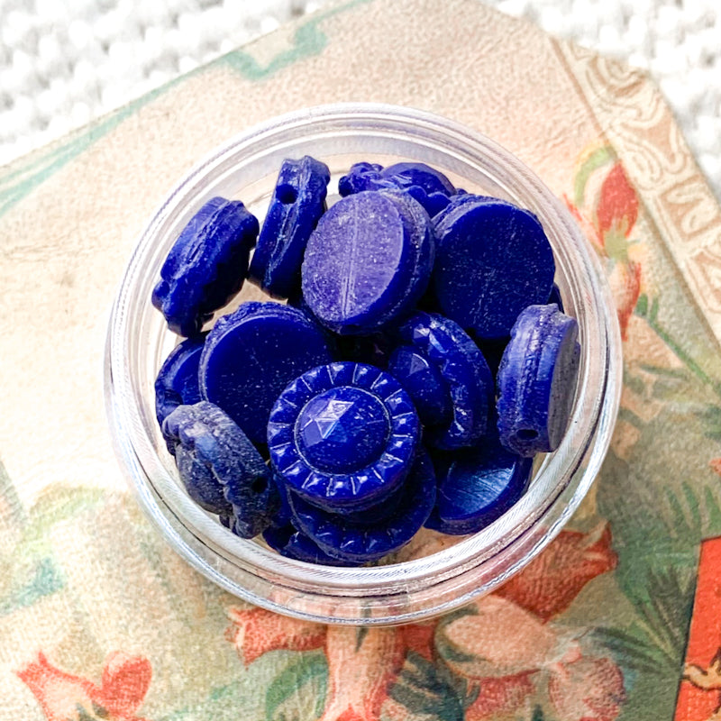 Blue Discs Vintage Glass Bead Mix Jar - Paris Find