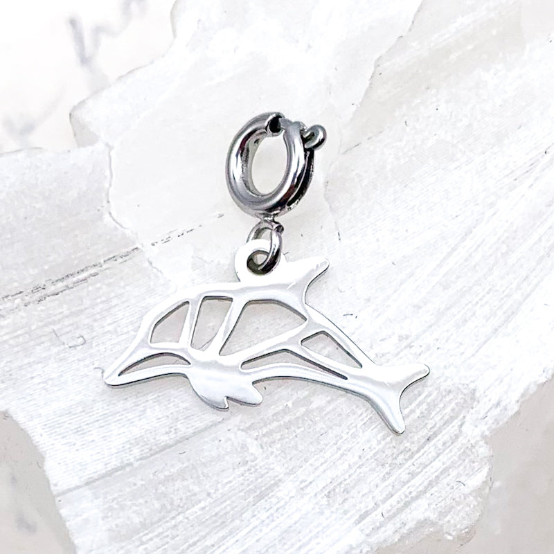 Rhodium Dolphin Charm with Spring Clasp - Paris Find