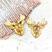 Load image into Gallery viewer, Stag Head Solid Brass Charm Pair - No Holes
