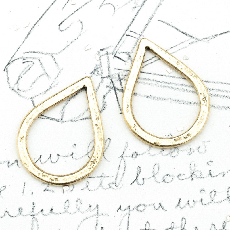 27mm Antique Gold Hammered Small Drop Hoop Pair