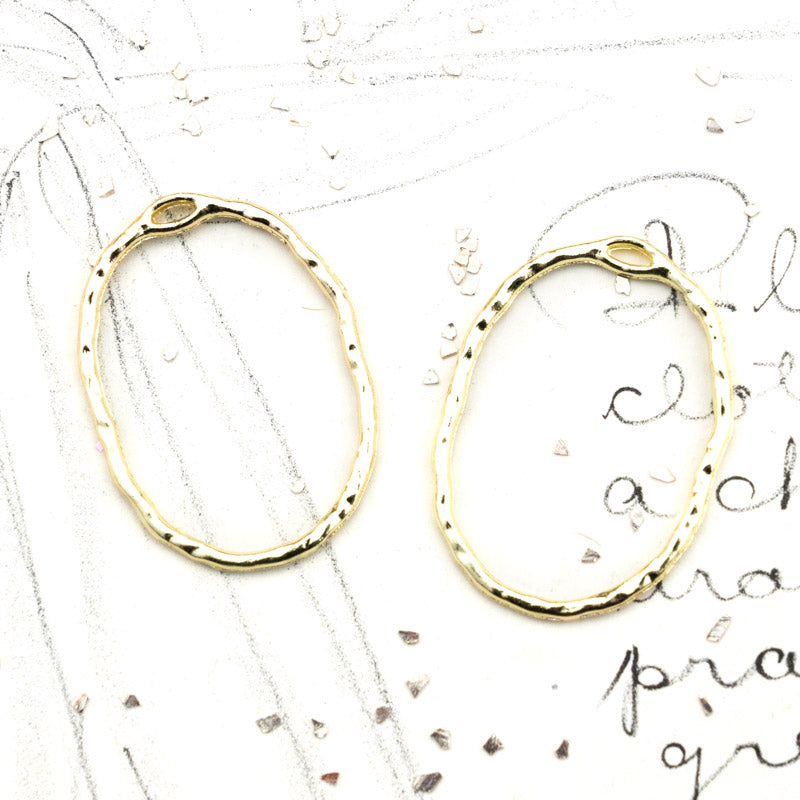 30mm Gold Plated Oval Textured Hoop Pair
