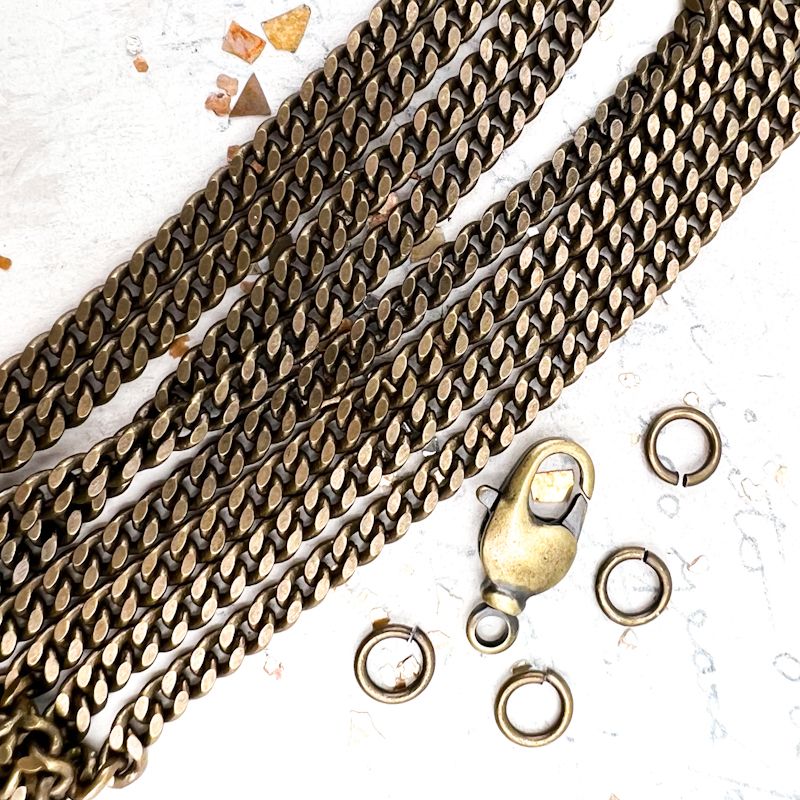 Antique Brass Flattened Curb Chain Necklace Kit