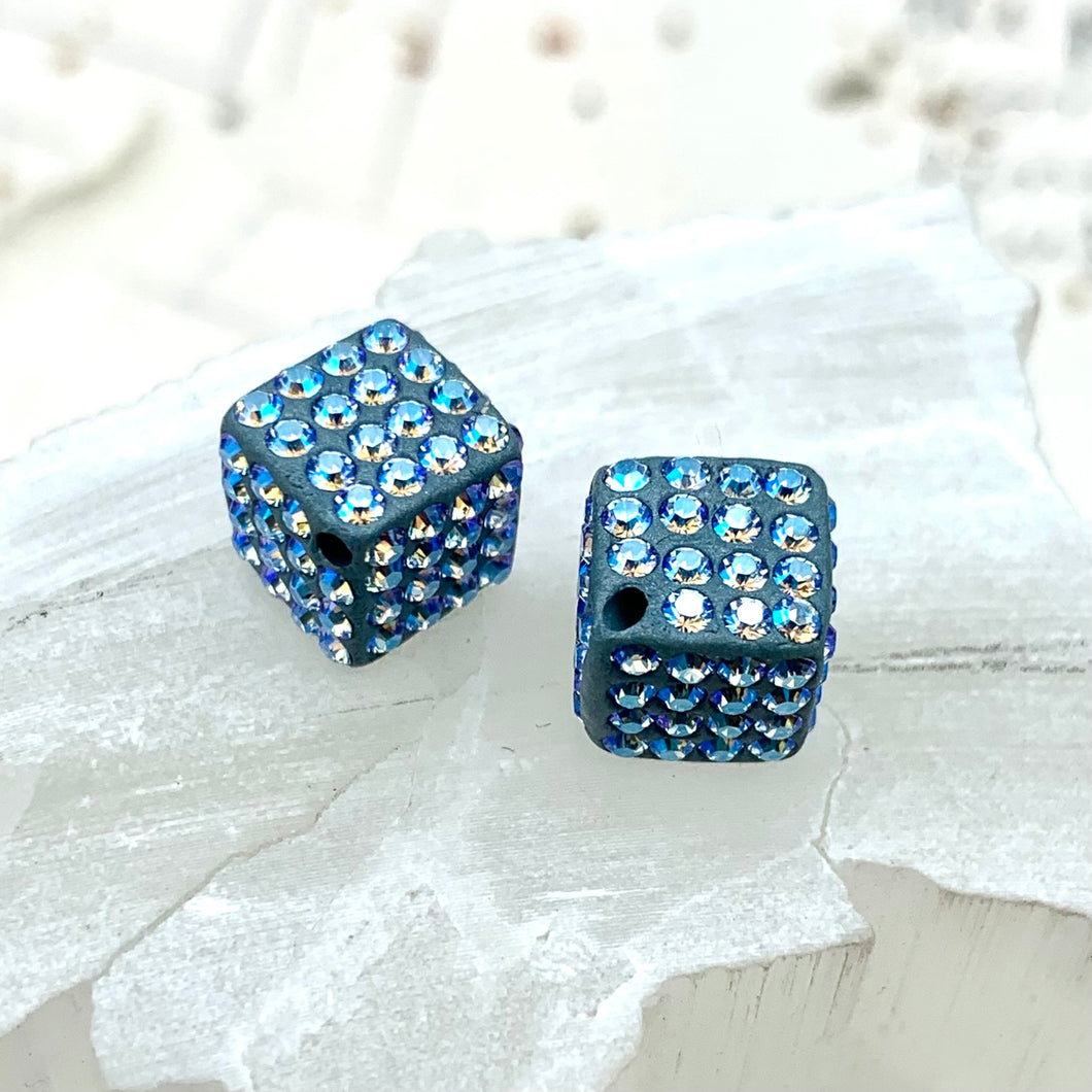 8mm Sapphire AB Premium Austrian Crystal Cube Pair