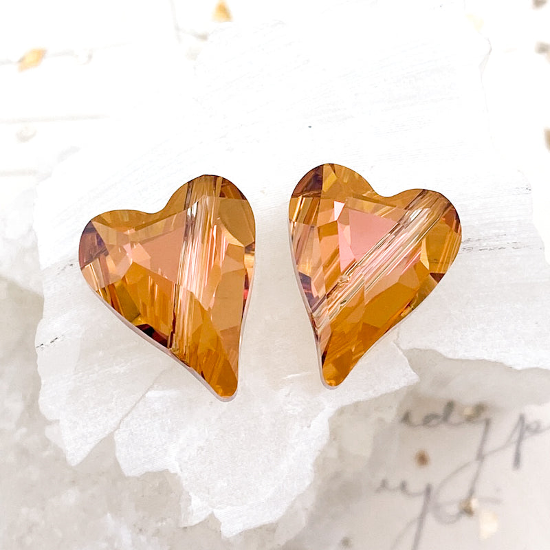 17mm Crystal Copper Wild Heart Premium Austrian Crystal Bead Pair