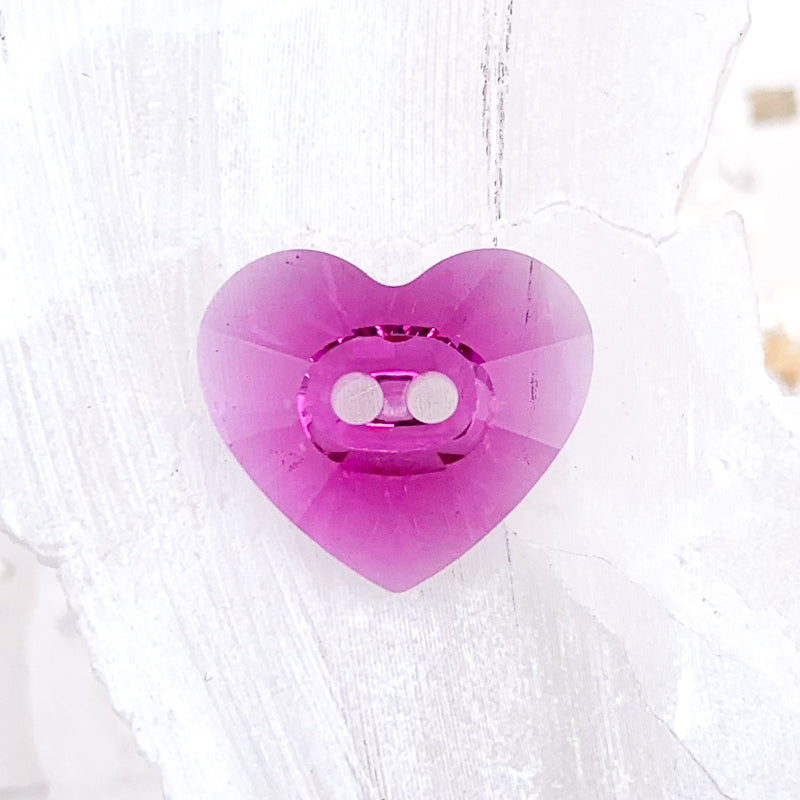 16x14mm Fuchsia Premium Crystal Heart Button