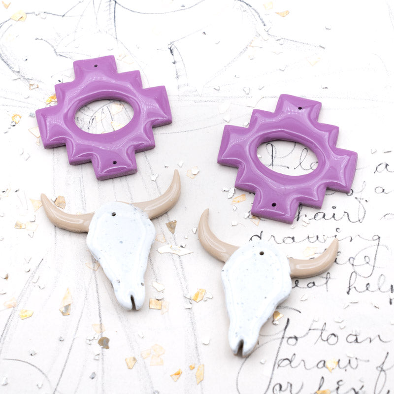 Purple Steer Head Earrings Components Pair