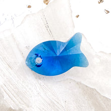 Load image into Gallery viewer, 18mm Capri Blue Austrian Crystal Fish Pendant
