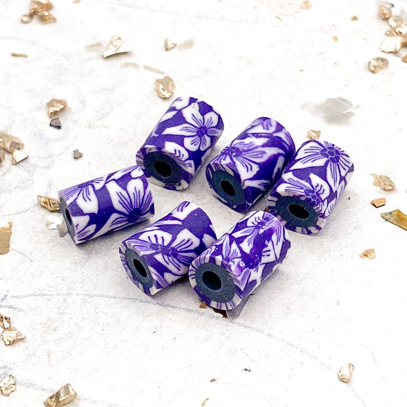 6 pc Purple Plumeria Polymer Clay Bead Set