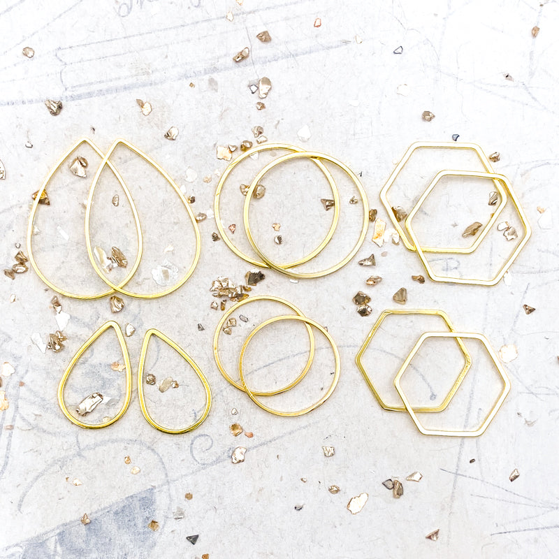 Mixed Shapes Gold Bead Frame Link Pairs
