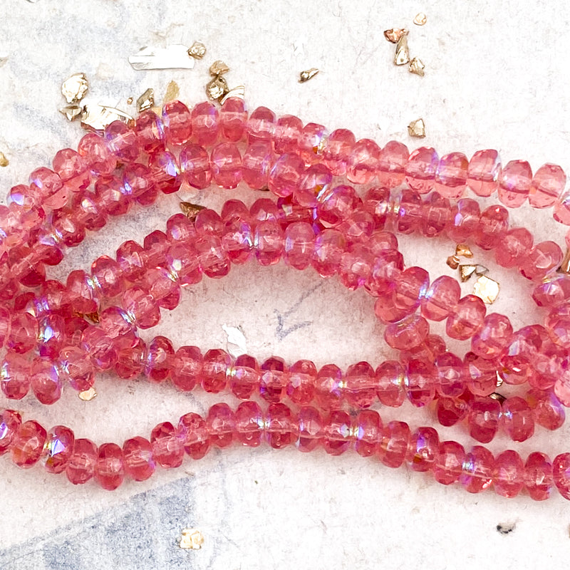 2x3mm Pink with AB Finish Rondelle Bead Strand