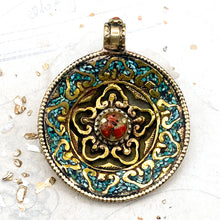 Load image into Gallery viewer, Round Shattered Turquoise &amp; Brass Pendant
