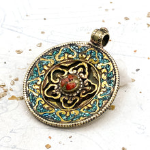 Load image into Gallery viewer, Round Shattered Turquoise &amp; Brass Pendant
