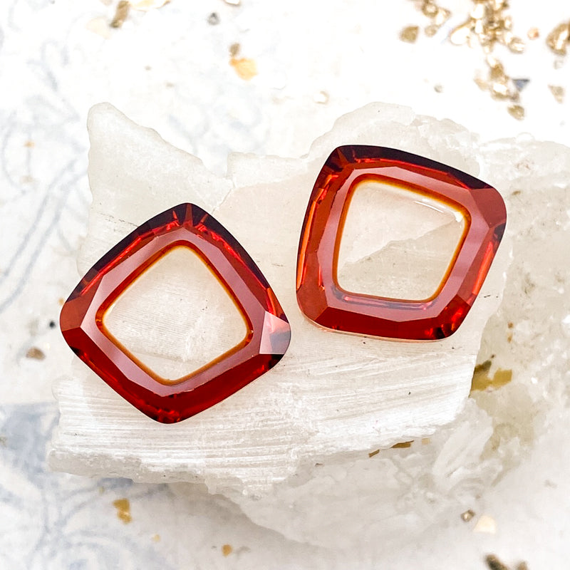 20mm Red Magma Premium Austrian Crystal Cosmic Square Pair