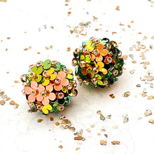 Load image into Gallery viewer, Orange and Green Beaded Flower Pair
