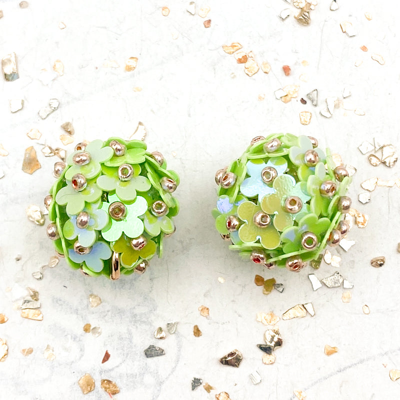 Green Beaded Flower Pair