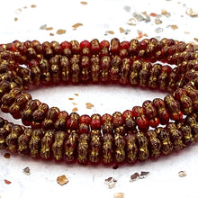 Load image into Gallery viewer, 5mm Ruby Red with a Gold Wash Forget-Me-Not Spacer Strand
