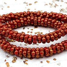 Load image into Gallery viewer, 5mm Opaque Scarlet Red with a Gold Finish Forget-Me-Not Spacer Strand
