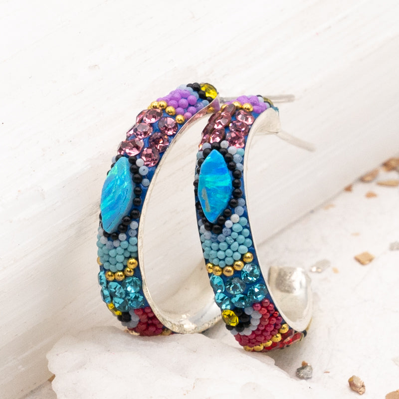 Mosaico Sterling Silver Small Hoop Earrings -B-