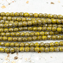 Load image into Gallery viewer, 4x5mm Lemon with a Silver Wash Faceted Round Fire-Polished Bead Strand
