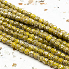 Load image into Gallery viewer, 4x5mm Lemon with a Silver Wash Faceted Round Fire-Polished Bead Strand
