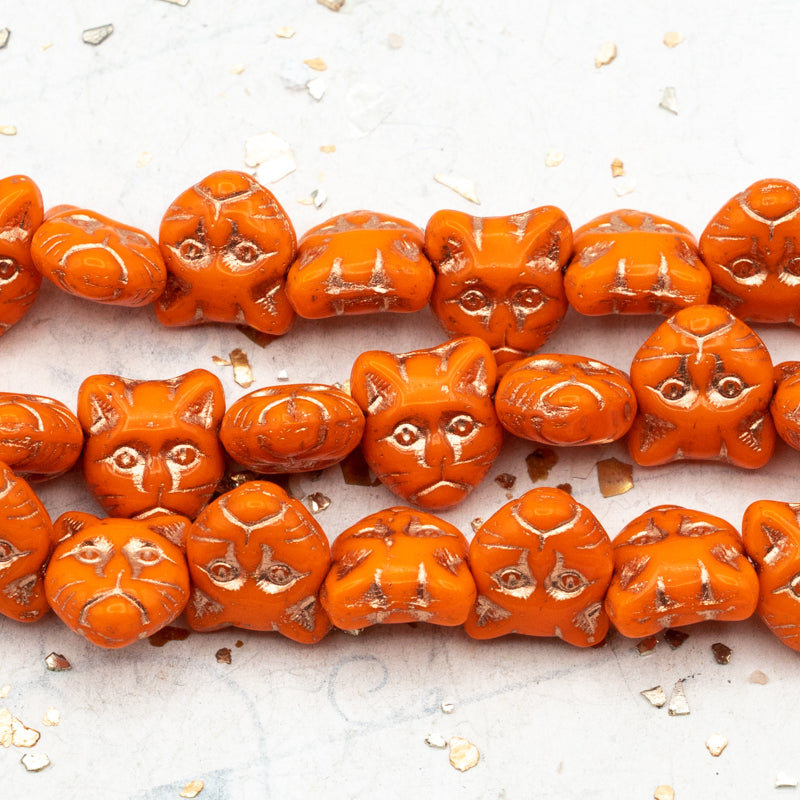 Orange Cat Czech Beads - 3 pcs