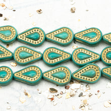 Load image into Gallery viewer, Turquoise and Gold Drop Czech Bead Strand
