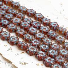 Load image into Gallery viewer, 10mm Rustic Red Flower Czech Glass Bead Strand
