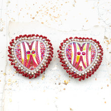 Load image into Gallery viewer, Pink Artisan Made Beaded Heart Earrings - Tucson Find
