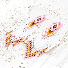 Load image into Gallery viewer, White and Pink Artisan Made Beaded Fringe Earrings - Tucson Find
