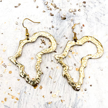 Load image into Gallery viewer, Brass African Earrings - Textured Shape of Africa
