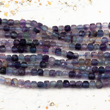 Load image into Gallery viewer, 4mm Fluorite Gemstone Faceted Cube Bead Strand
