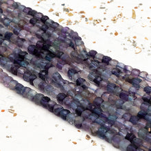 Load image into Gallery viewer, 4mm Fluorite Gemstone Faceted Cube Bead Strand
