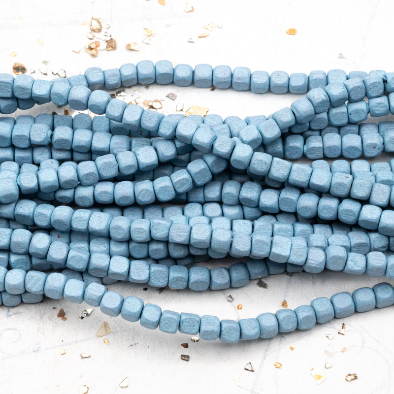 Small Sky Blue Wooden Cube Bead Strand