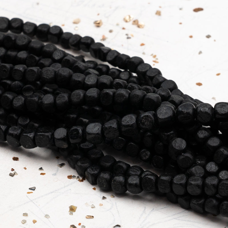 Black Large Wooden Cube Bead Strand