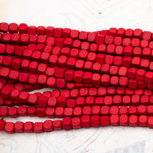 Load image into Gallery viewer, Bright Red Large Wooden Cube Bead Strand
