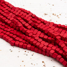 Load image into Gallery viewer, Bright Red Large Wooden Cube Bead Strand
