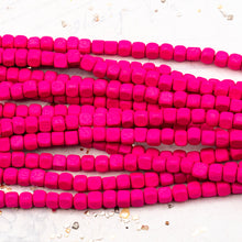 Load image into Gallery viewer, Small Bright Pink Wooden Cube Bead Strand
