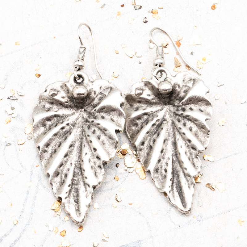 Antique Silver Tropical Leaves Earring Pair - Tucson Find