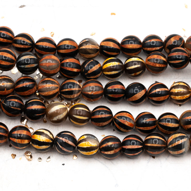 Jack-O-Lantern Round Agate Bead Strand