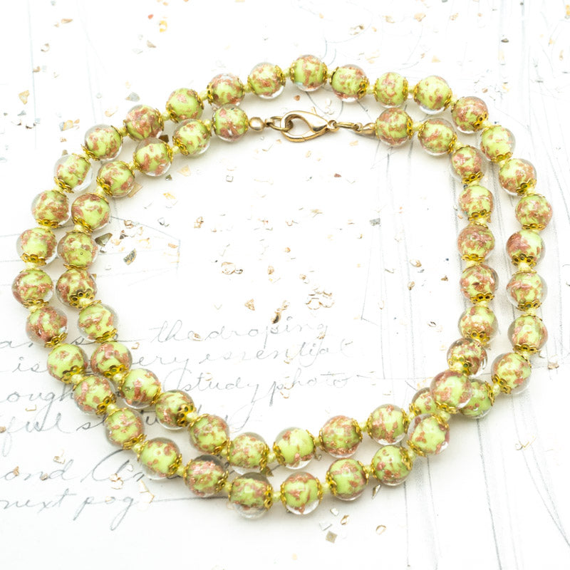 Kiwi Green Venetian Glass Necklace - Tucson Find