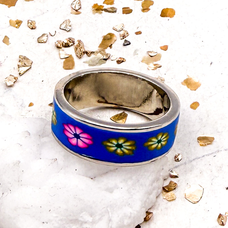 Baby Blue Field Full of Flowers Ring